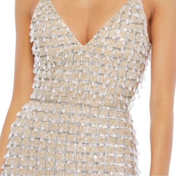 MAC DUGGAL 5394 BEAD EMBELLISHED COLUMN NUDE/SILVER GOWN sz 10 - Picture 6 of 16